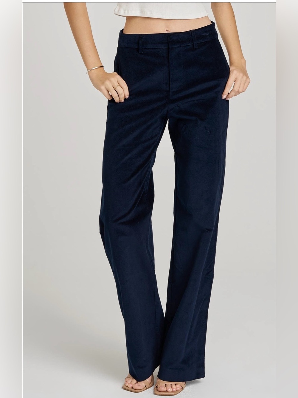 Wayf Navy Velour Straight-Leg Pants